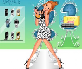 girls shopping set 150 vector