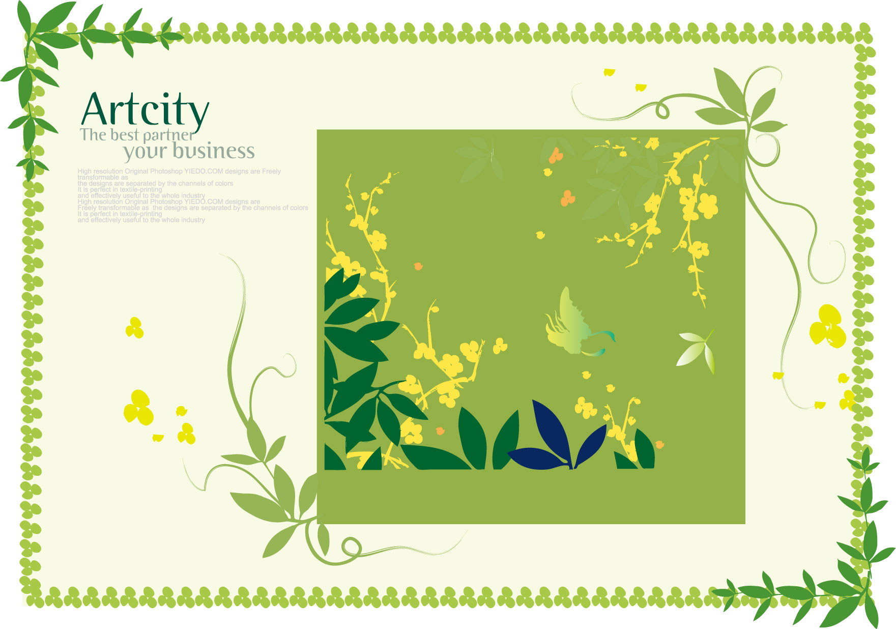 Green leaves frame vector