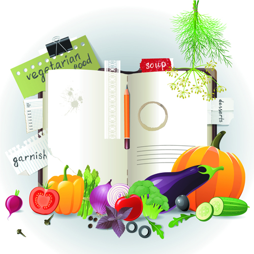 Vegetables with Recipe Book vector graphics 01