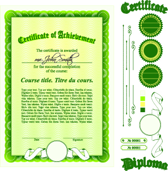 Diploma Certificate Template and ornaments vector 01