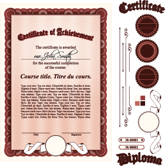 Diploma Certificate Template and ornaments vector 03