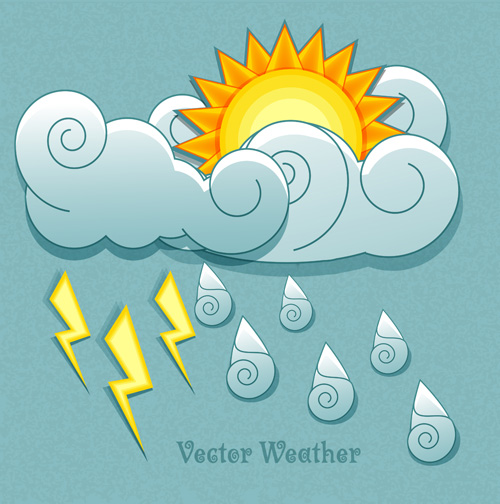 Cute Weather elements vector 02