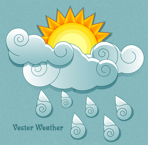 Cute Weather elements vector 03