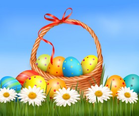 Easter Eggs and Basket vector 01