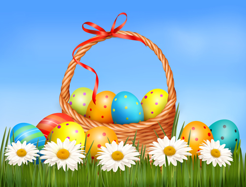 Easter Eggs and Basket vector 01