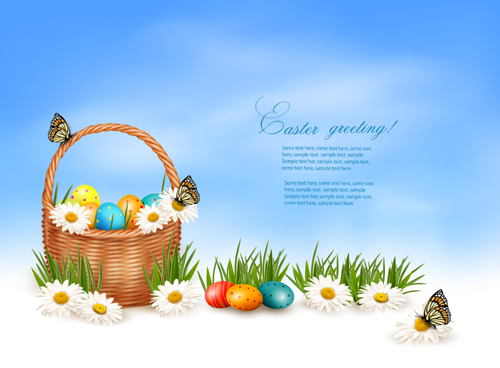 Easter Eggs and Basket vector 02