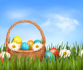 Easter Eggs and Basket vector 03