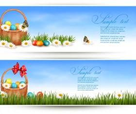 Easter Eggs and Basket vector 04