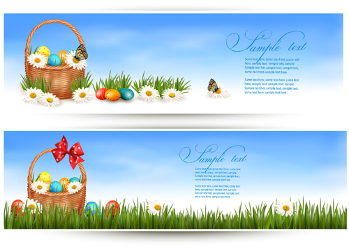 Easter Eggs and Basket vector 04
