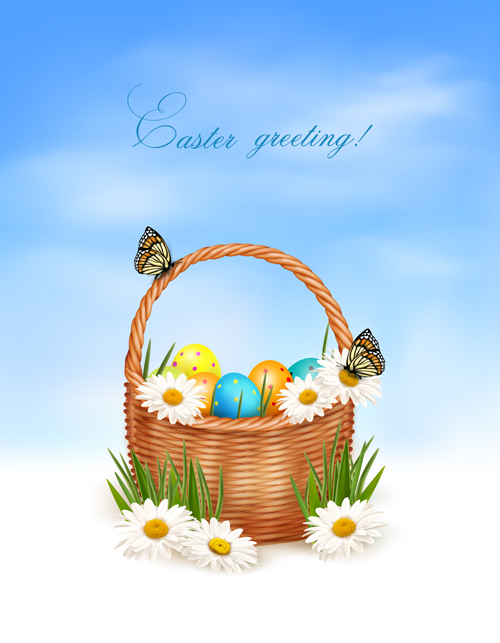 Easter Eggs and Basket vector 05
