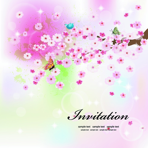 Invitation cards with Flowers design vector 02