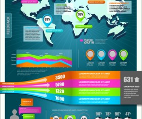 World Map with Infographic vector 03