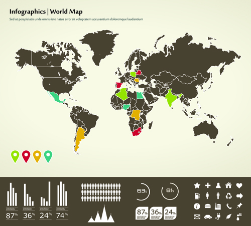 World Map with Infographic vector 05