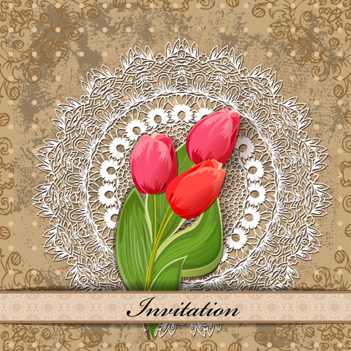 Red Flower invitations cards 03