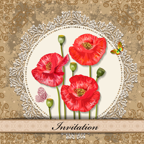 Red Flower invitations cards 04