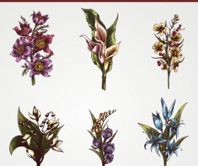 Set of Vintage flowers vector 02