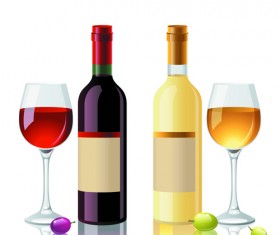 Wine Bottles and Wineglass vector set 01