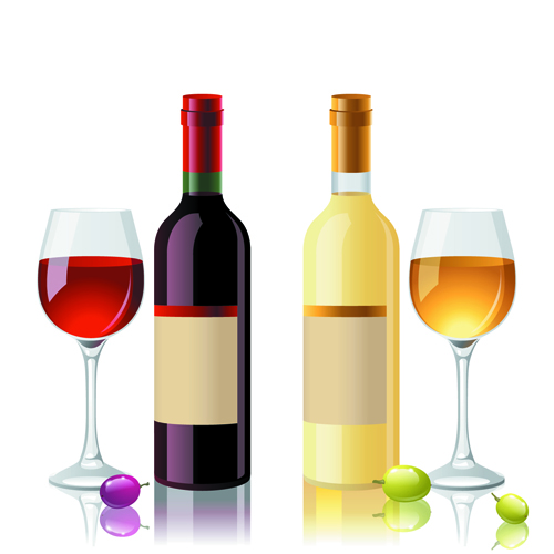 Wine Bottles and Wineglass vector set 01