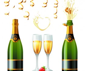 Wine Bottles and Wineglass vector set 03