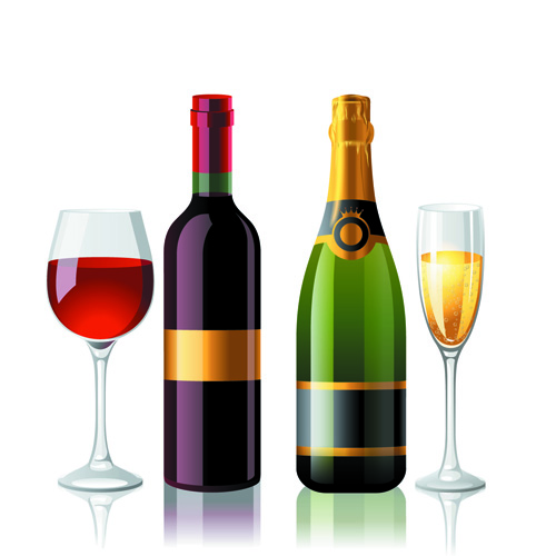 Wine Bottles and Wineglass vector set 05
