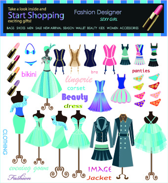 Fashion elements and clothing vector 02