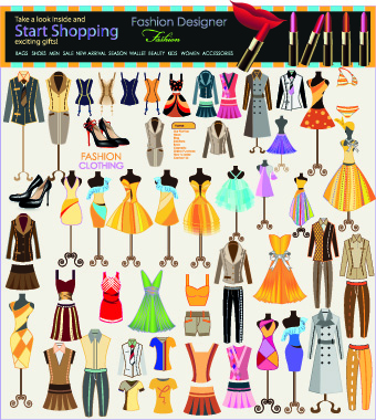Fashion elements and clothing vector 03