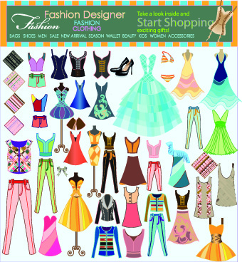 Fashion elements and clothing vector 04
