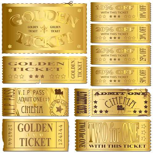 Vector Gold ticket design elements 01