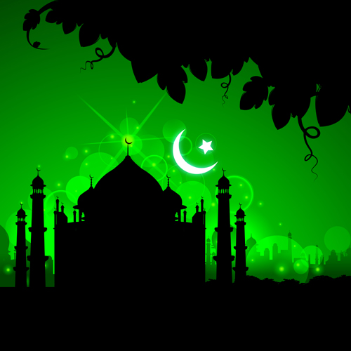 Mosque with Night vector backgrounds 01