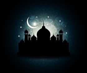Mosque with Night vector backgrounds 02