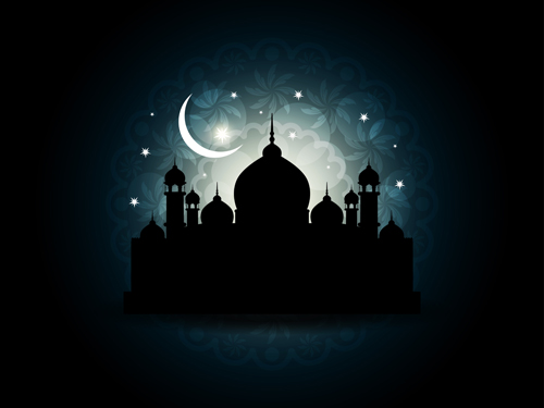 Mosque with Night vector backgrounds 02