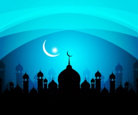 Mosque with Night vector backgrounds 03