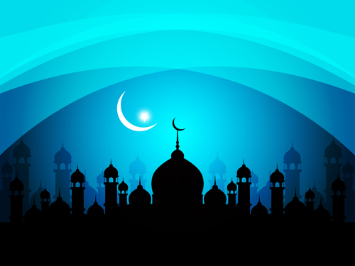 Mosque with Night vector backgrounds 03