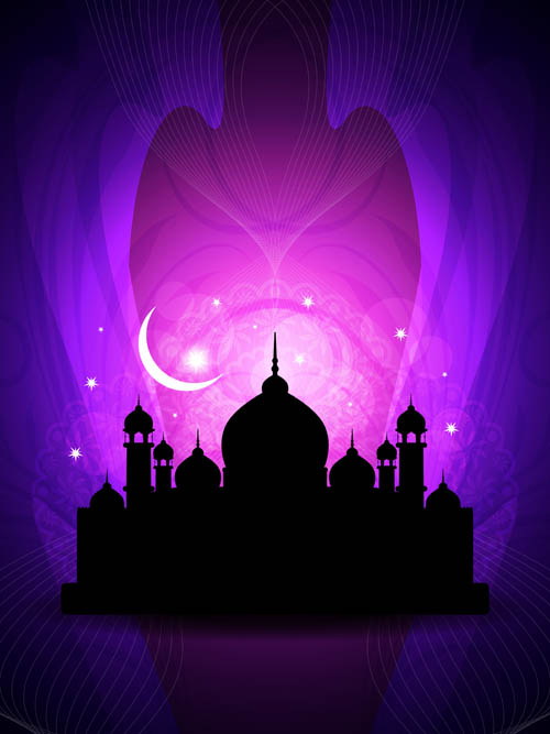 Mosque with Night vector backgrounds 04