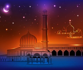 Mosque with Night vector backgrounds 05