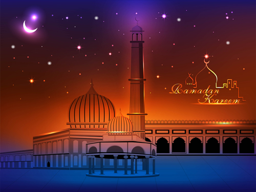 Mosque with Night vector backgrounds 05