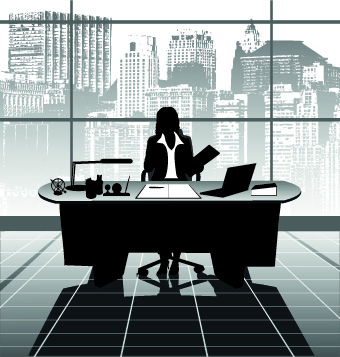 Vector Silhouettes of office work set 05