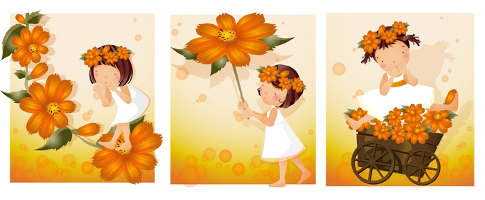 Elements of girl orange daisy master Vector