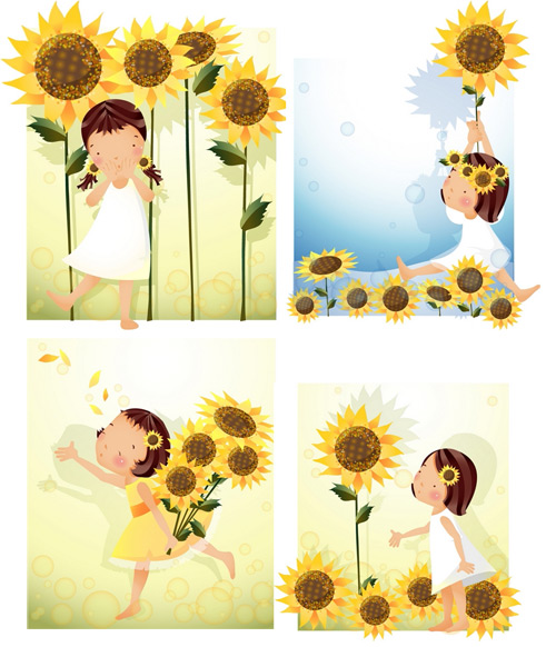 Elements of girl sunflower style Vector