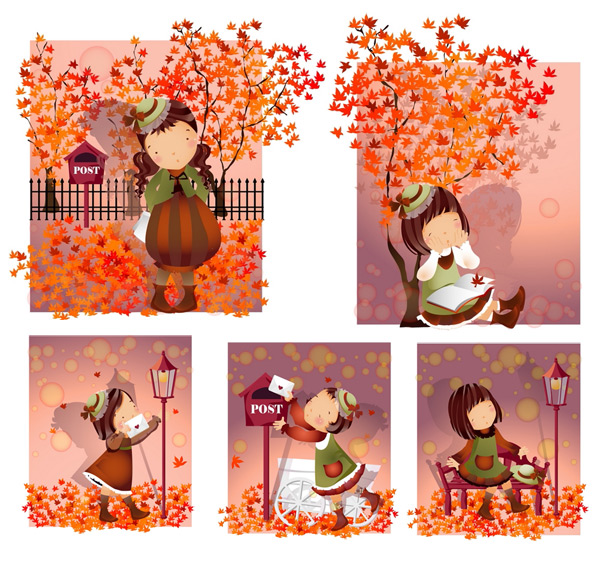 Elements of girl autumn leaves Vector