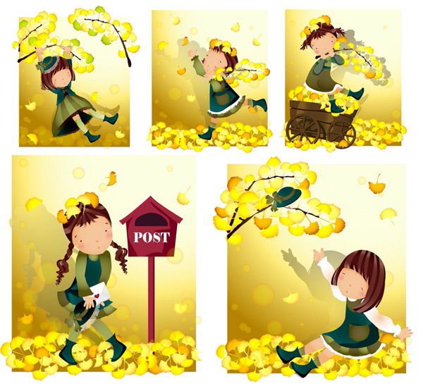 Elements of girl in yellow leaves Vector