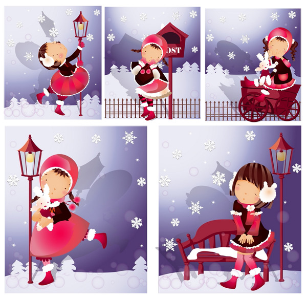 Elements of girl snowflake style Vector
