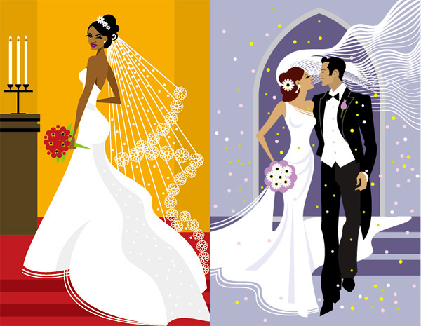 Western-style wedding pictures Vector