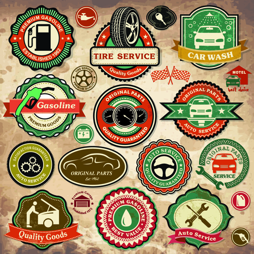 Different Car Service Labels vector 01