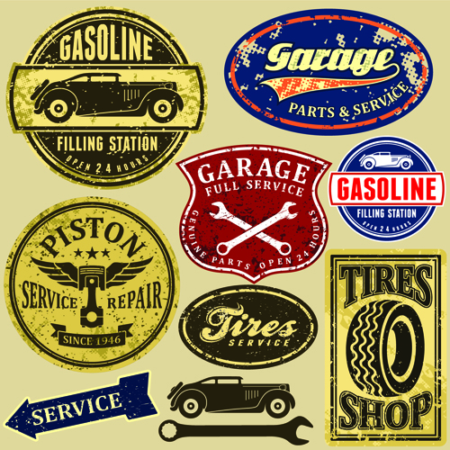 Different Car Service Labels vector 02