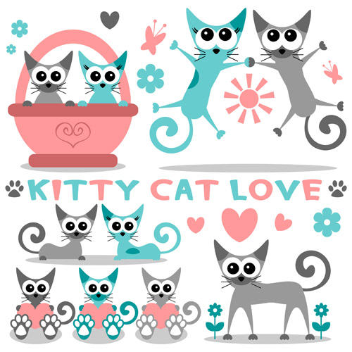 Cute kittens vector set 01