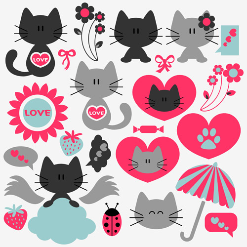 Cute kittens vector set 03
