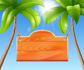 Coconut tree and Wooden Boards vector 01