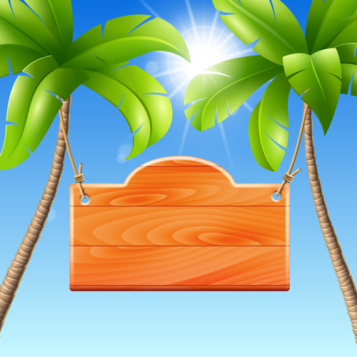 Coconut tree and Wooden Boards vector 01