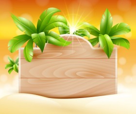 Coconut tree and Wooden Boards vector 02